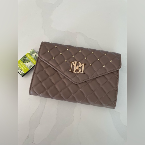 NWT | Badgley Mischka | Diamond Quilt Convertible Crossbody Bag | Taupe - Picture 3 of 8